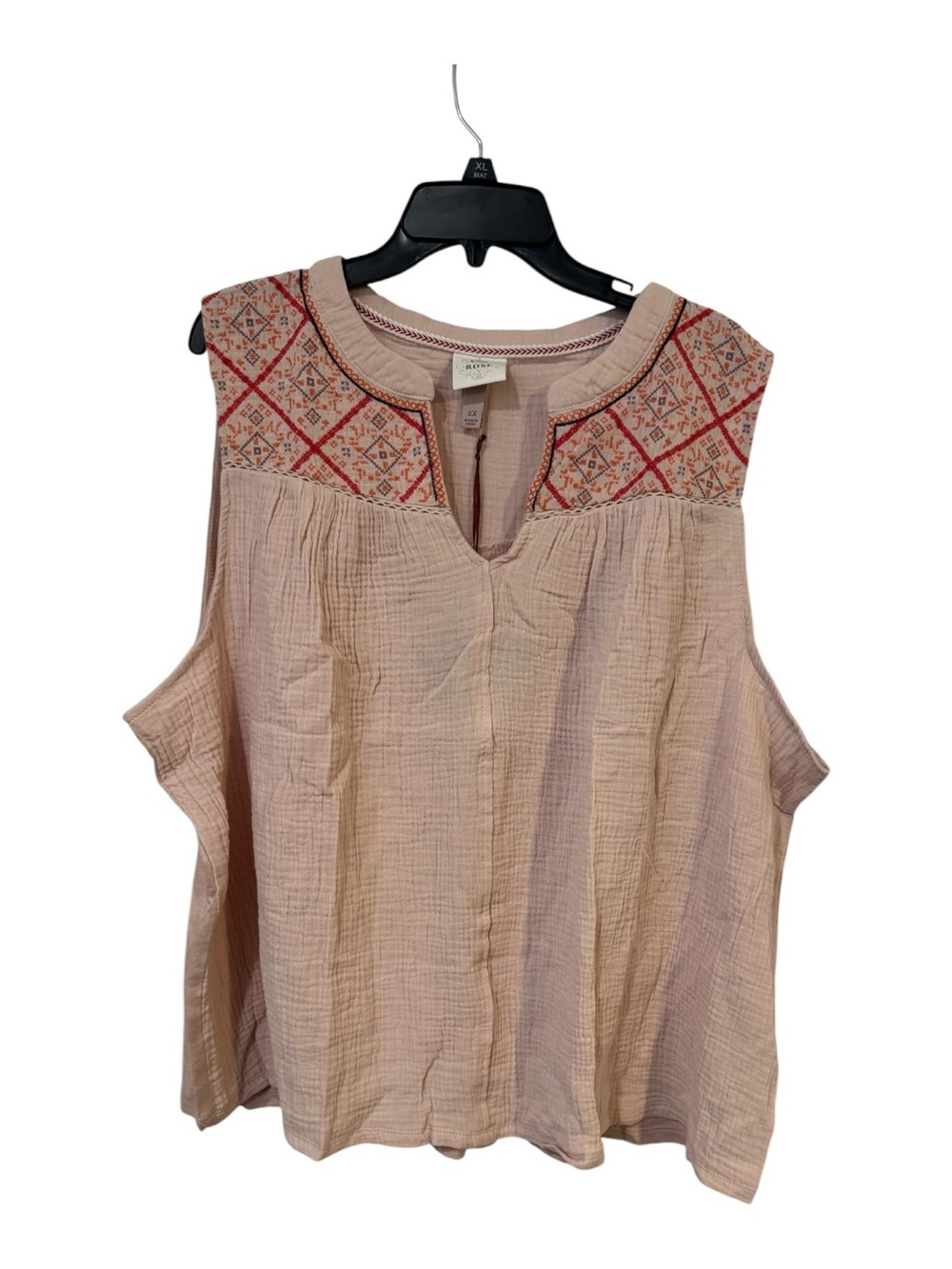 Knox Rose 2X Pink Embroidered Gauze Sleeveless Boho Tank Top NWT - Picture 2 of 8